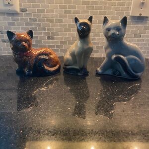 Lot of Three Vintage Ceramic Cats - Handcrafted Collectibles Made in Brazil 5-7”